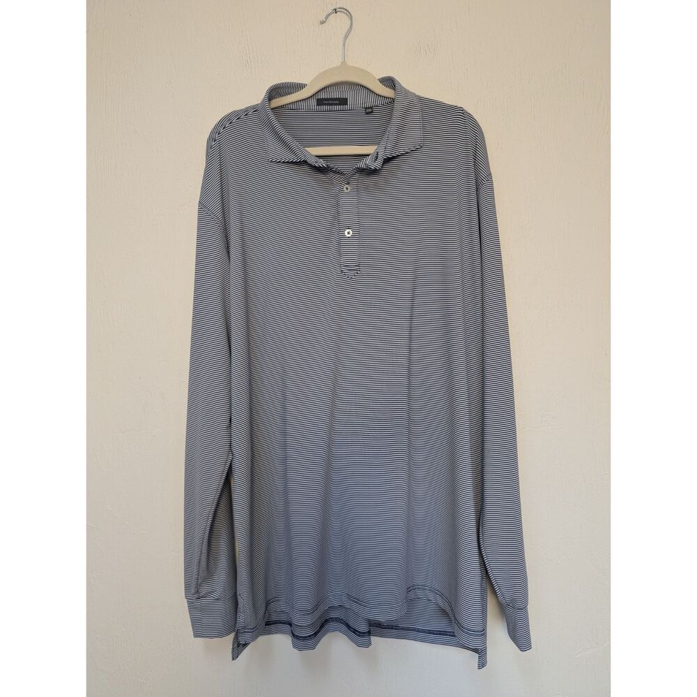 Turtleson Shirt Men's XXL White Blue Striped Performance Polo Golf  Long Sleeve